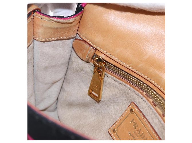 Borsa a Spalla PRADA Tela Rosa Nero Auth ka5421 - vista 24