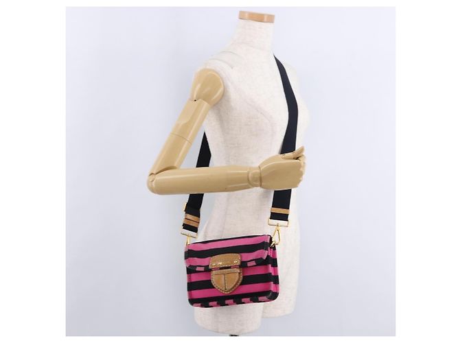 Borsa a Spalla PRADA Tela Rosa Nero Auth ka5421 - vista 28