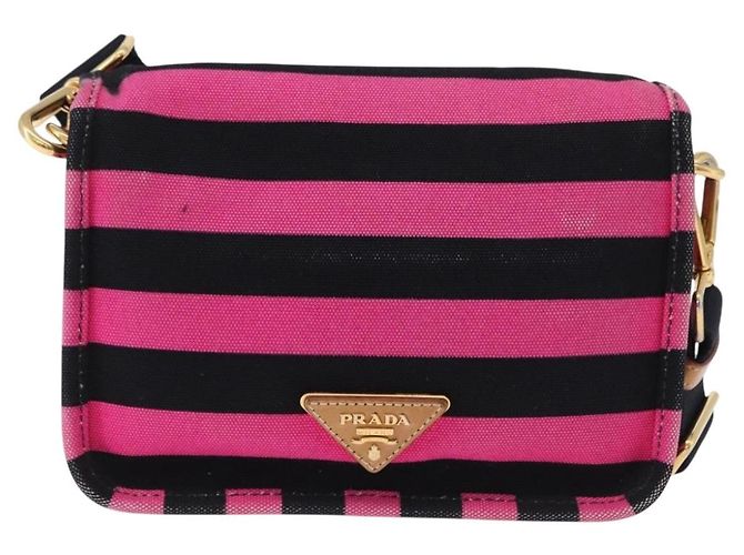 Borsa a Spalla PRADA Tela Rosa Nero Auth ka5421 - vista 3