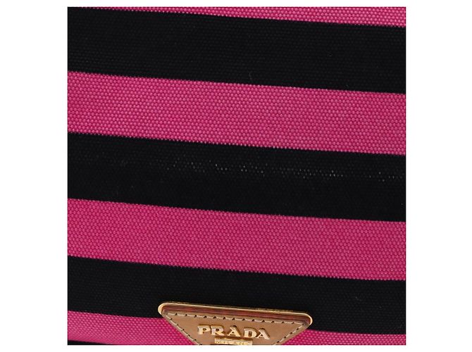 Borsa a Spalla PRADA Tela Rosa Nero Auth ka5421 - vista 4