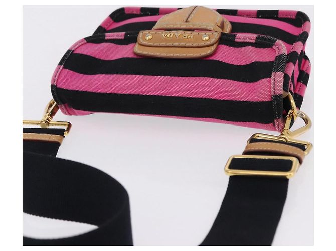 Borsa a Spalla PRADA Tela Rosa Nero Auth ka5421 - vista 7