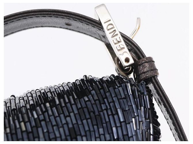 Borsa a tracolla FENDI Mamma Baguette Perline Blu Navy Argento Auth yk20696SAM - vista 14