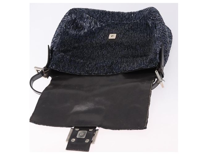 Borsa a tracolla FENDI Mamma Baguette Perline Blu Navy Argento Auth yk20696SAM - vista 17