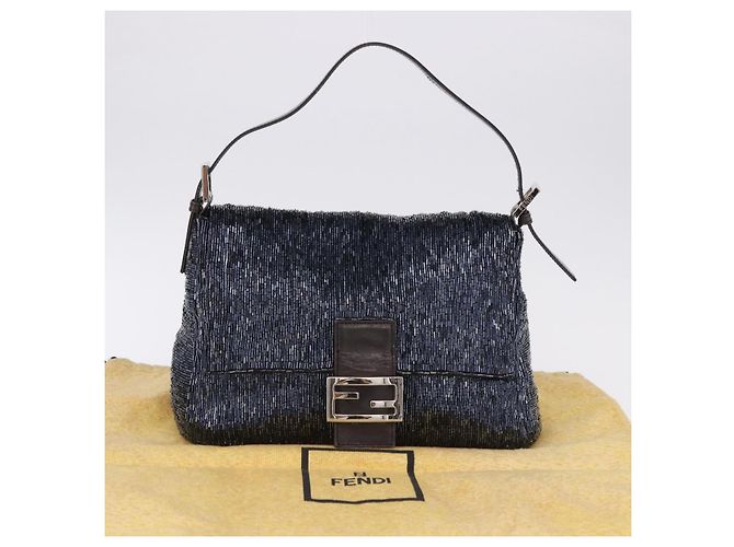 Borsa a tracolla FENDI Mamma Baguette Perline Blu Navy Argento Auth yk20696SAM - vista 27