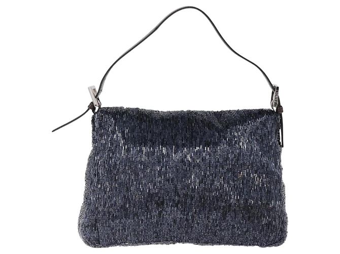 Borsa a tracolla FENDI Mamma Baguette Perline Blu Navy Argento Auth yk20696SAM - vista 3