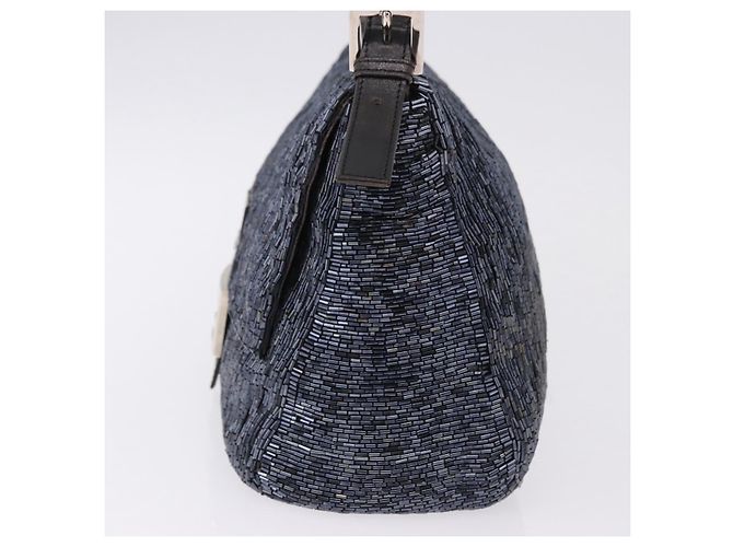 Borsa a tracolla FENDI Mamma Baguette Perline Blu Navy Argento Auth yk20696SAM - vista 4