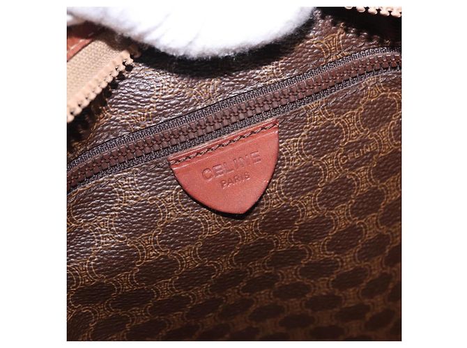 Céline Borsa Tote CELINE Macadam Canvas PVC Pelle Marrone Oro Auth 193538 D'oro - vista 16