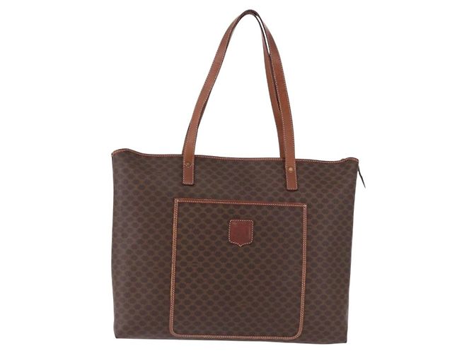 Céline Borsa Tote CELINE Macadam Canvas PVC Pelle Marrone Oro Auth 193538 D'oro - vista 2