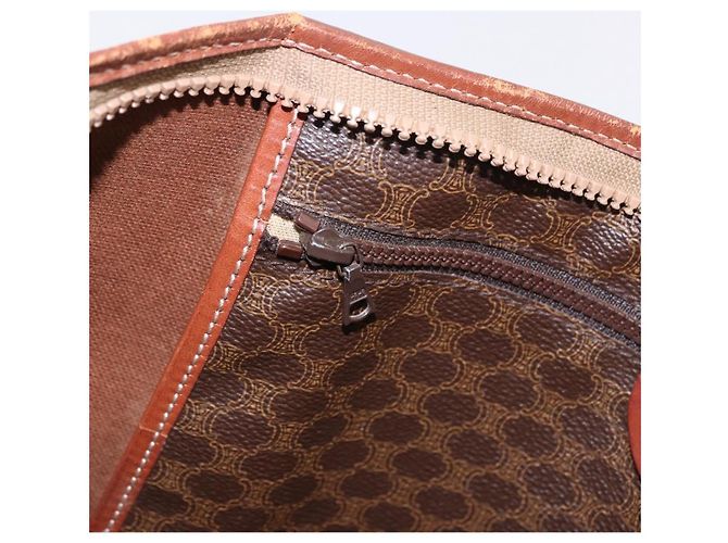 Céline Borsa Tote CELINE Macadam Canvas PVC Pelle Marrone Oro Auth 193538 D'oro - vista 20