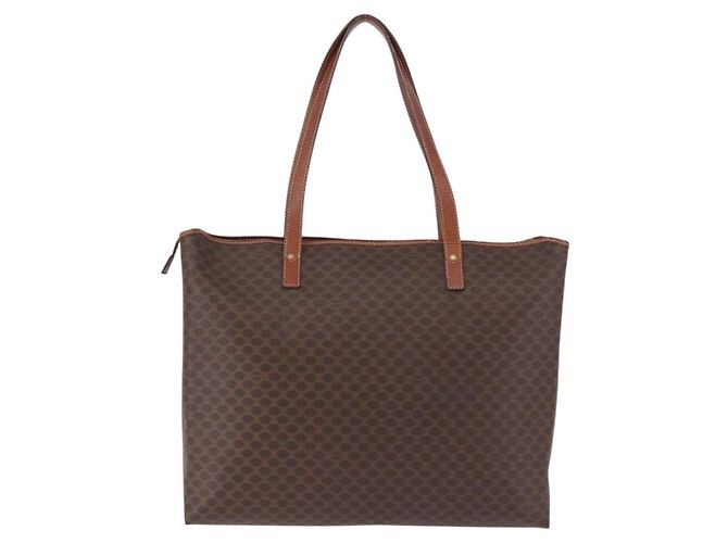 Céline Borsa Tote CELINE Macadam Canvas PVC Pelle Marrone Oro Auth 193538 D'oro - vista 3