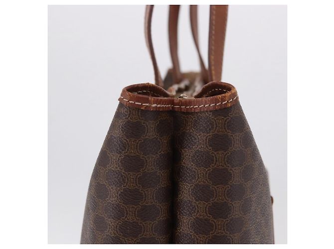 Céline Borsa Tote CELINE Macadam Canvas PVC Pelle Marrone Oro Auth 193538 D'oro - vista 6