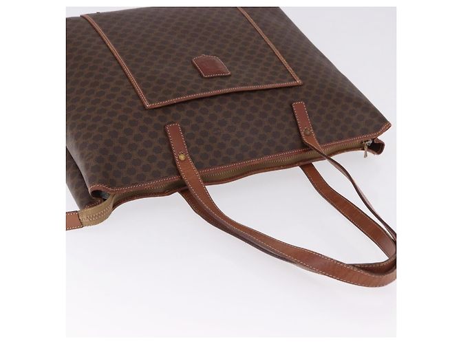 Céline Borsa Tote CELINE Macadam Canvas PVC Pelle Marrone Oro Auth 193538 D'oro - vista 7