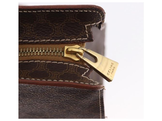 Céline Borsa Tote CELINE Macadam in tela e pelle PVC marrone oro Auth 193520 D'oro - vista 14