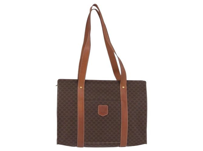 Céline Borsa Tote CELINE Macadam in tela e pelle PVC marrone oro Auth 193520 D'oro - vista 2