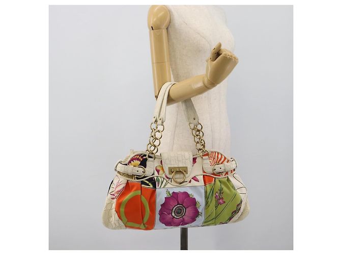 Borsa a mano Salvatore Ferragamo Gancini in nylon e oro bianco Auth 194550A D'oro - vista 22