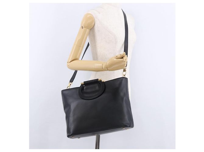 Céline Sac à main CELINE en cuir 2way Noir Doré Auth ka5384V - vue 25