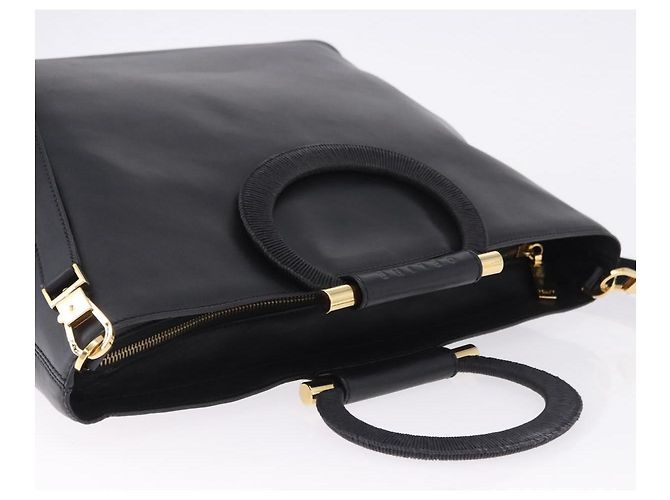 Céline Sac à main CELINE en cuir 2way Noir Doré Auth ka5384V - vue 6