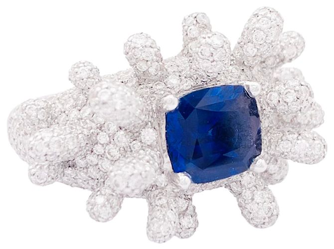 Autre Marque Anello Manalys in oro bianco, diamanti e zaffiro. - vista 2