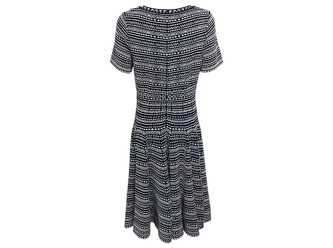 Alaïa Alaia A-Linien-Kurzarmkleid aus elastischem Viskose-Strick mit blauem/weißem Muster Marineblau - Ansicht 3