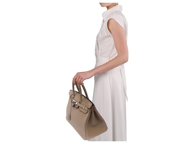 Hermès Borsa HERMES Birkin 35 in Pelle Grigia - 103760 Grigio - vista 12