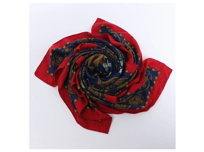 Sciarpa in Cashmere e Seta Hermès Carré Géant "ARABESQUES" Blu Navy x Rosso - vista 15
