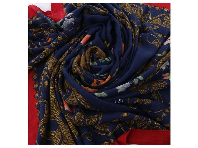 Sciarpa in Cashmere e Seta Hermès Carré Géant "ARABESQUES" Blu Navy x Rosso - vista 16