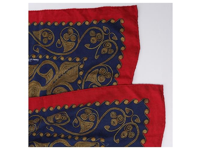 Sciarpa in Cashmere e Seta Hermès Carré Géant "ARABESQUES" Blu Navy x Rosso - vista 3