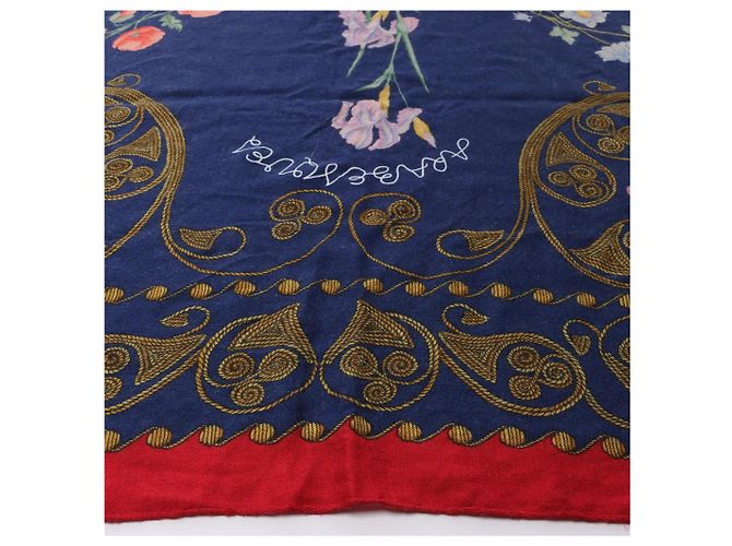 Sciarpa in Cashmere e Seta Hermès Carré Géant "ARABESQUES" Blu Navy x Rosso - vista 7