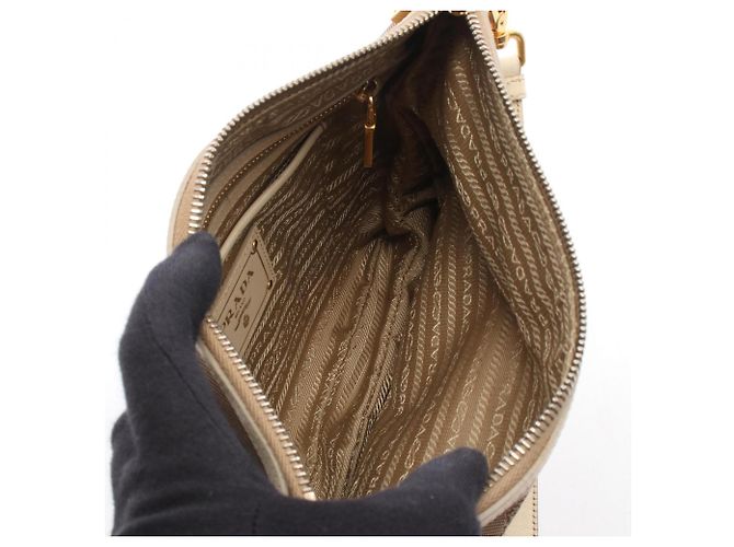 Borsa a mano/Borsa a tracolla in jacquard con LOGO Prada Beige Crudo - vista 3