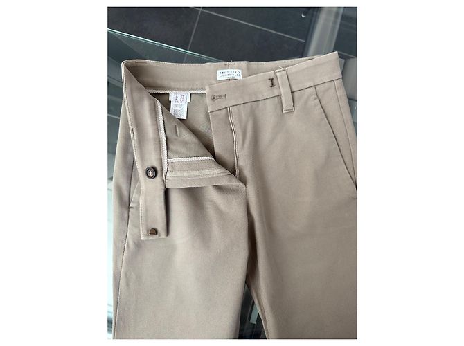 Pantalones de algodón beige Brunello Cucinelli Verde oliva - vista 3