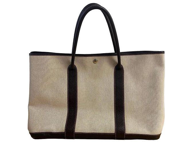 Borsa Tote Hermès Garden Party – Tela beige e pelle marrone scuro - vista 3