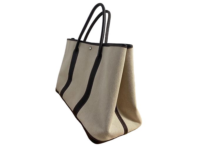 Borsa Tote Hermès Garden Party – Tela beige e pelle marrone scuro - vista 4