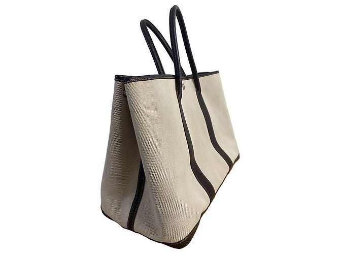 Borsa Tote Hermès Garden Party – Tela beige e pelle marrone scuro - vista 5
