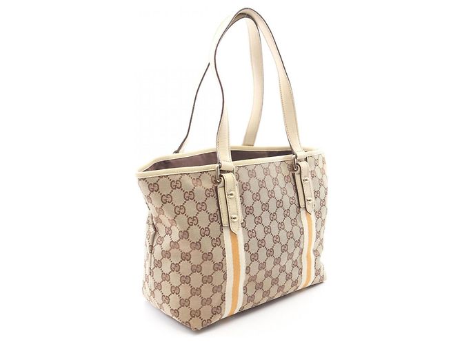 Borsa Tote Gucci GG Canvas Sherry Line Beige Arancione Crudo - vista 2