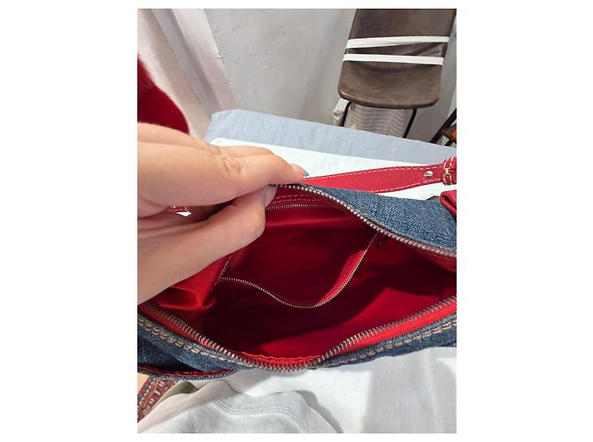 Borsa a spalla Valentino Garavani in denim e pelle rossa Rosso Blu - vista 12
