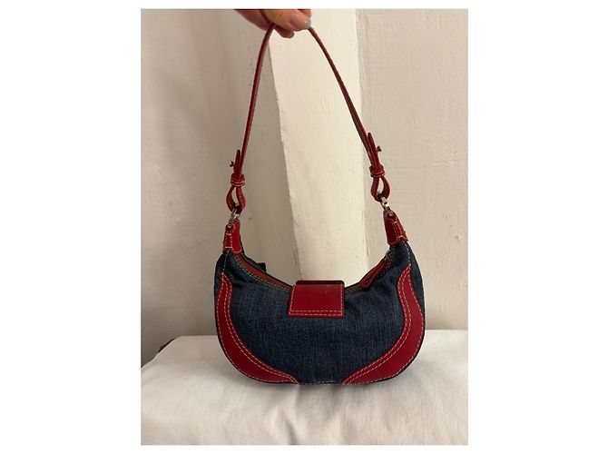Borsa a spalla Valentino Garavani in denim e pelle rossa Rosso Blu - vista 2