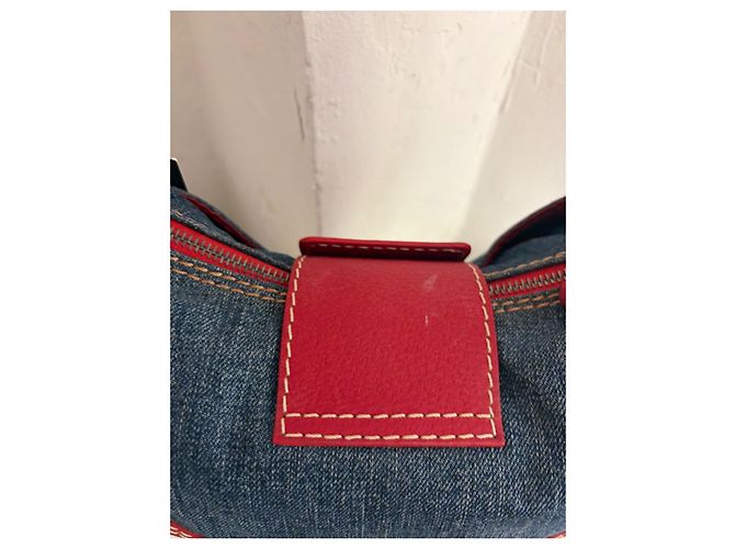 Borsa a spalla Valentino Garavani in denim e pelle rossa Rosso Blu - vista 3