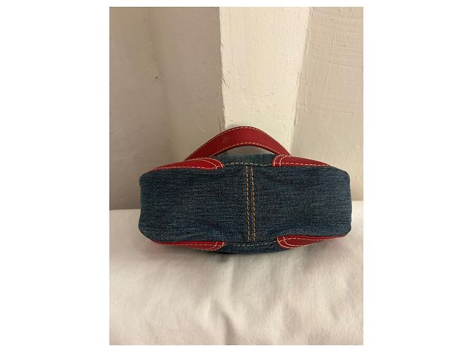 Borsa a spalla Valentino Garavani in denim e pelle rossa Rosso Blu - vista 4