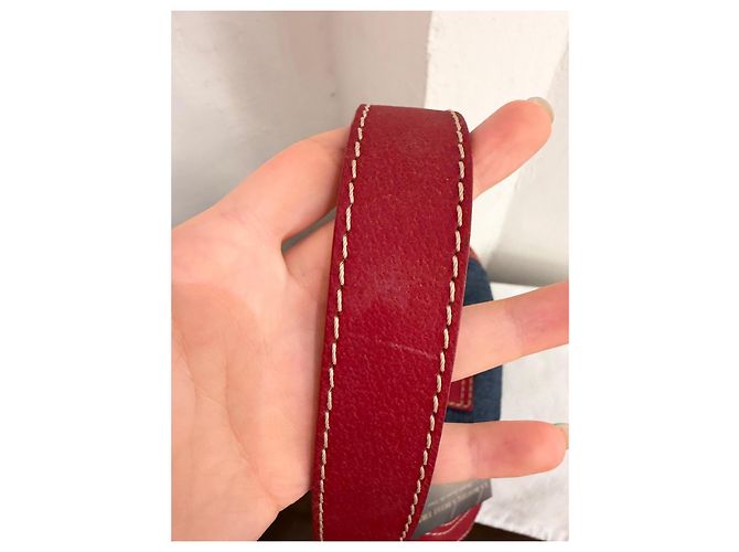Borsa a spalla Valentino Garavani in denim e pelle rossa Rosso Blu - vista 6