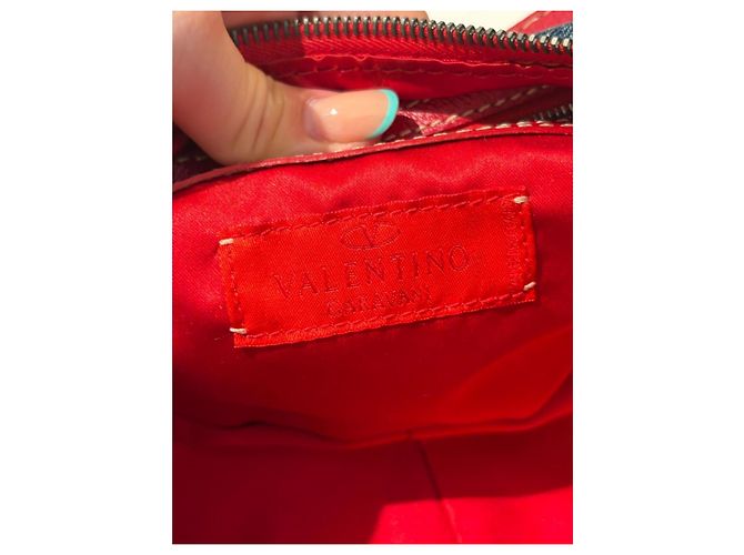 Borsa a spalla Valentino Garavani in denim e pelle rossa Rosso Blu - vista 9