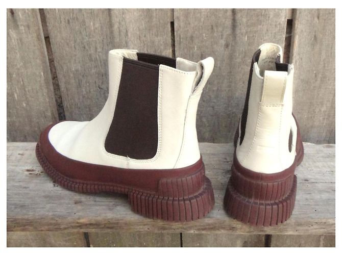 Autre Marque Botines Chelsea Camper en piel blanco y burdeos - vista 4