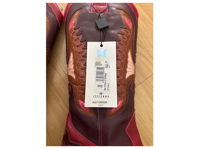 Botas de vaquero D&G de cuero burdeos y rojo con detalles de costura Castaño Rosa Roja - vista 12