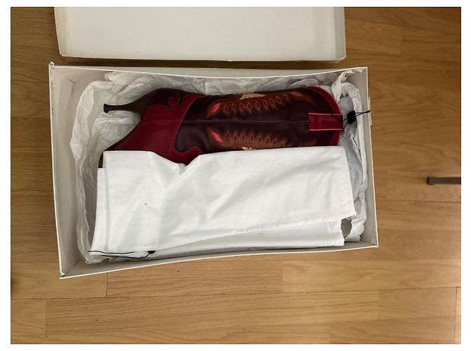Botas de vaquero D&G de cuero burdeos y rojo con detalles de costura Castaño Rosa Roja - vista 13