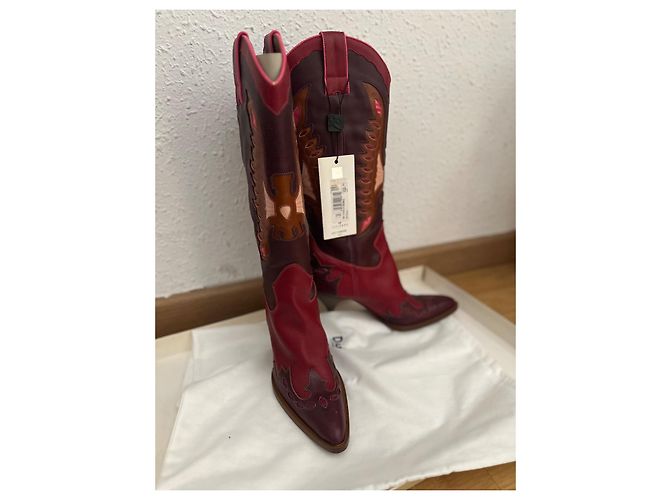 Botas de vaquero D&G de cuero burdeos y rojo con detalles de costura Castaño Rosa Roja - vista 3