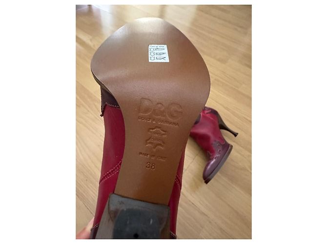Botas de vaquero D&G de cuero burdeos y rojo con detalles de costura Castaño Rosa Roja - vista 7