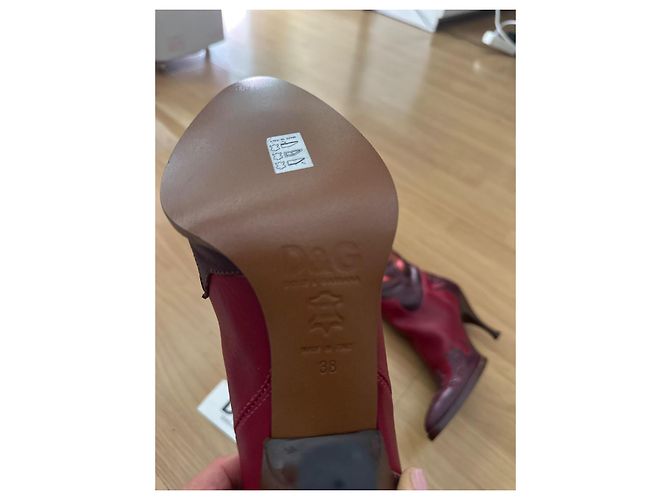 Botas de vaquero D&G de cuero burdeos y rojo con detalles de costura Castaño Rosa Roja - vista 9