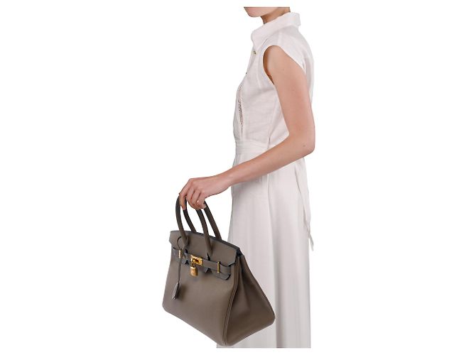 Hermès HERMES Birkin 30 Tasche aus Étoupe Leder - 103761 Taupe - Ansicht 13