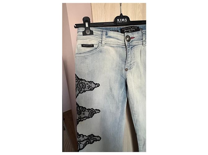 Jeans de mezclilla azul claro para mujer Philipp Plein con inserciones de encaje negro - vista 2