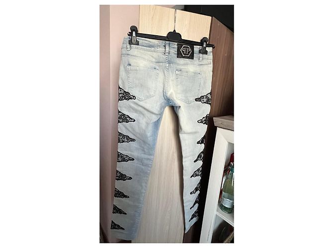 Jeans de mezclilla azul claro para mujer Philipp Plein con inserciones de encaje negro - vista 3