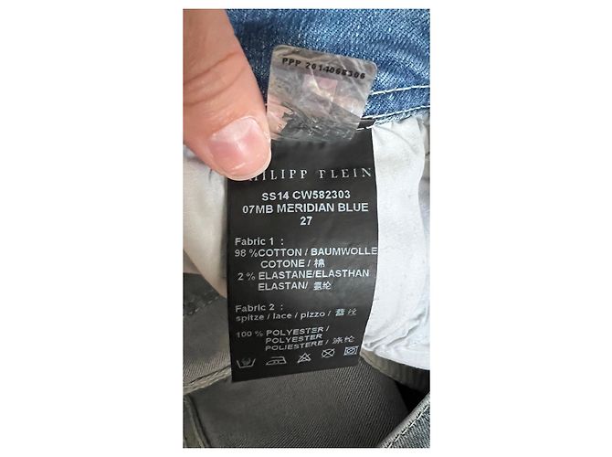 Jeans de mezclilla azul claro para mujer Philipp Plein con inserciones de encaje negro - vista 6